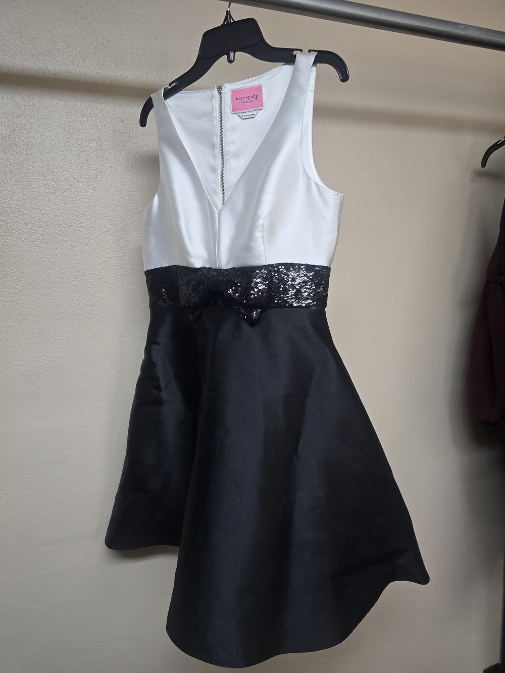 kate spade White and Black Sequin Waist Fit-and-Flare Dress